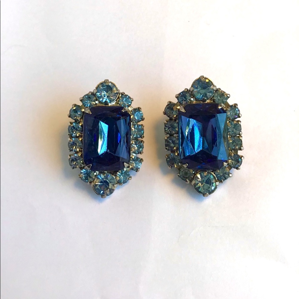 Blue Crystal Clip-On Earrings